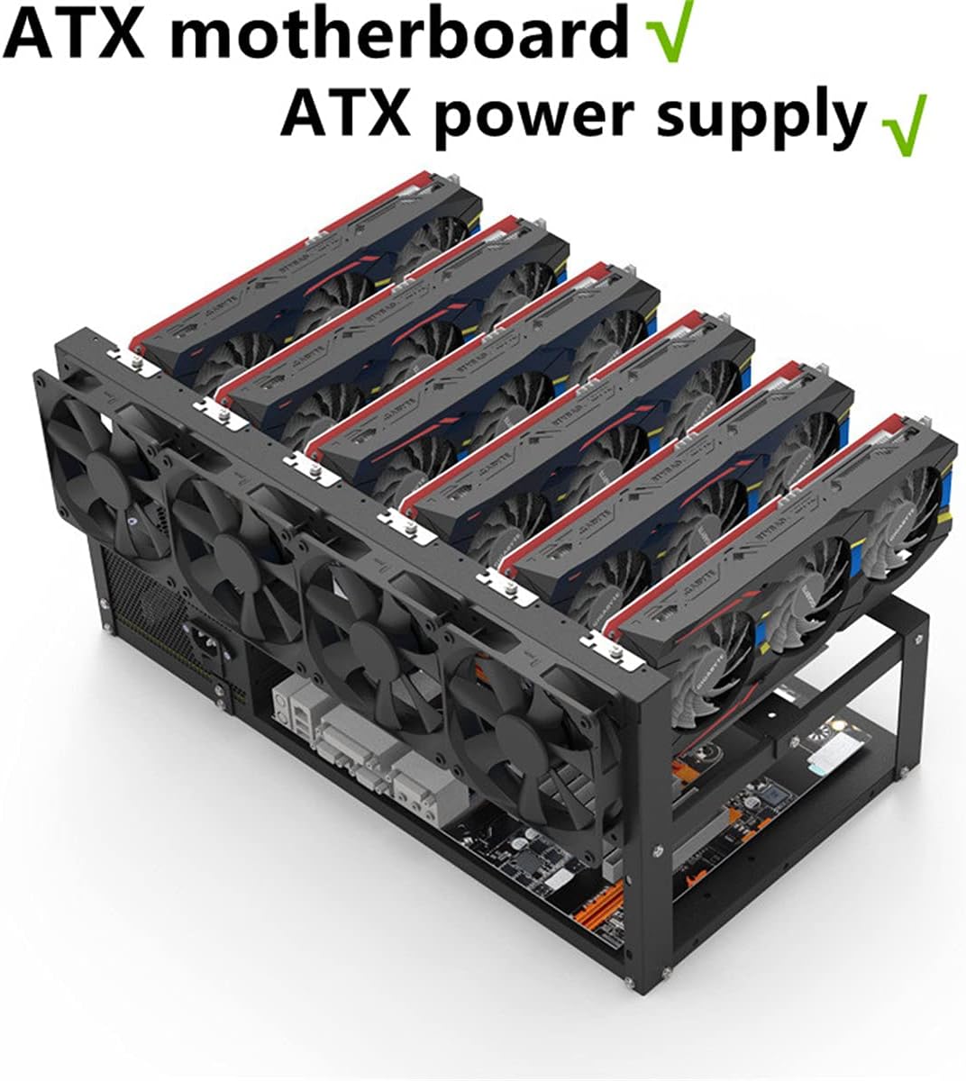 8GPU Mining Rig Frame, Steel Open Air Miner Mining Computer Frame Rig Case for Crypto Coin Currency Bitcoin ETH ETC ZEC Mining Accessories Tools - Frame Only, Fans GPU is not Included