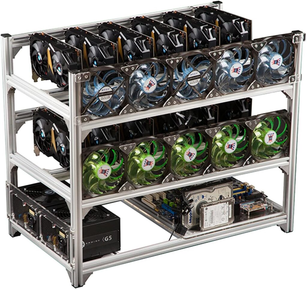 HIMNA PETTR Mining Rig Frame, Steel Open Air Miner Mining Frame Rig Case Up To 12 GPU for Crypto Coin Currency Bitcoin Mining Accessories Tools -Frame Only
