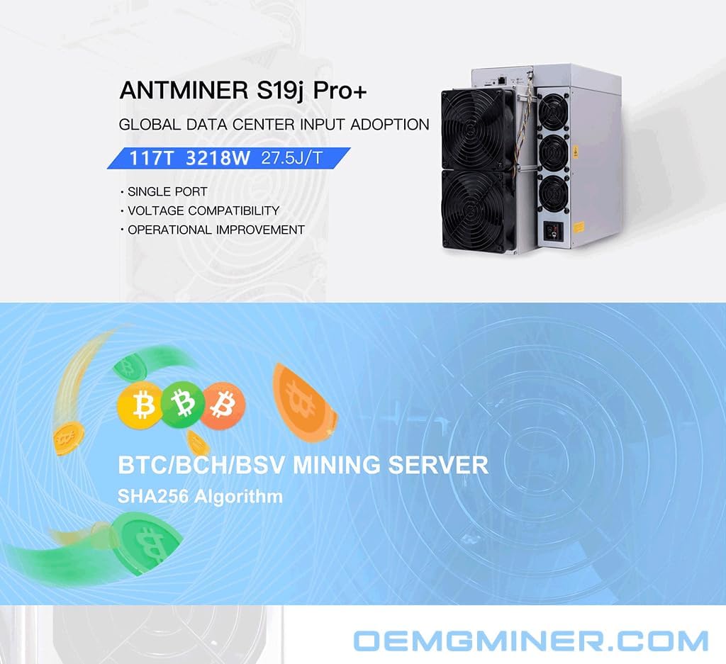 New Bitmain Antminer S19j Pro+ 117T 3218W Asic Miner Crypto BTC Bitcoin Miner (Antminer S19j pro+ 117T)