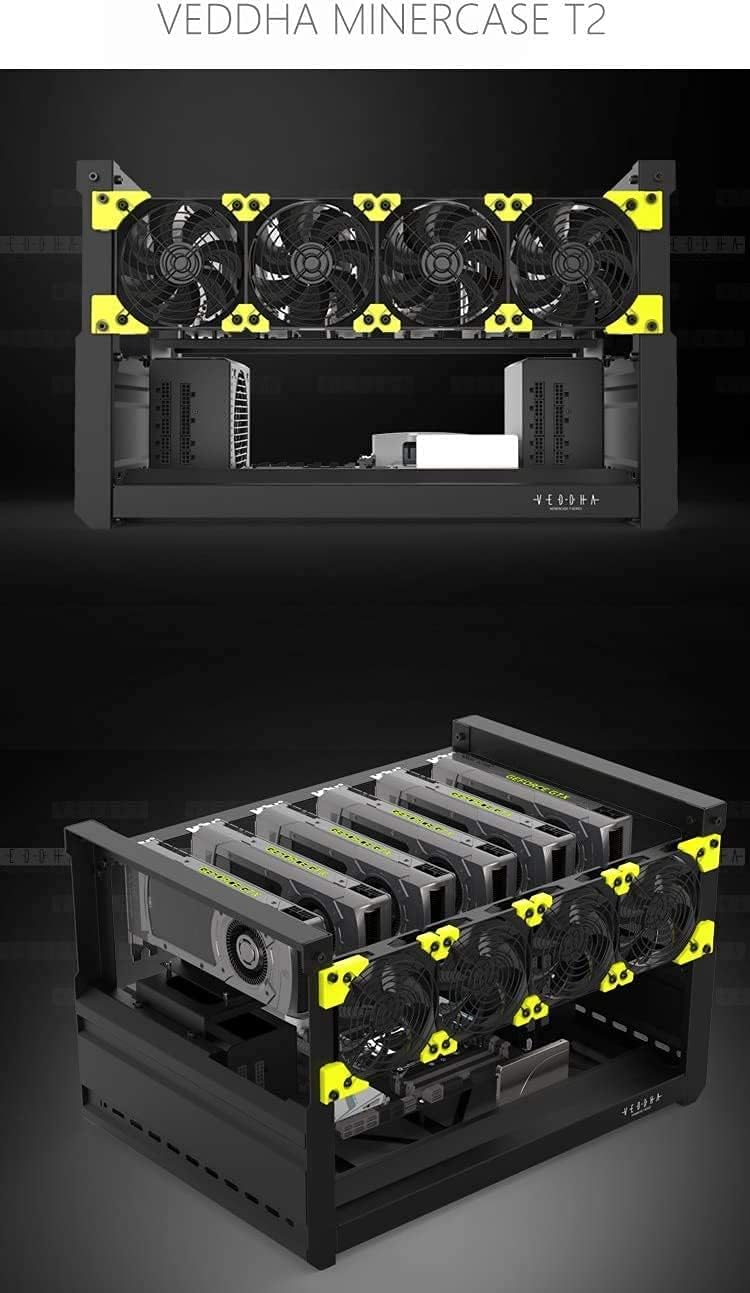 HLL Professional 6/8 GPU Miner Mining Case Aluminum Frame Mining Rig for ETH ZEC/Bitcoin Crypto Coin Currency Mining Veddha (T2-6GPU+4FANS)