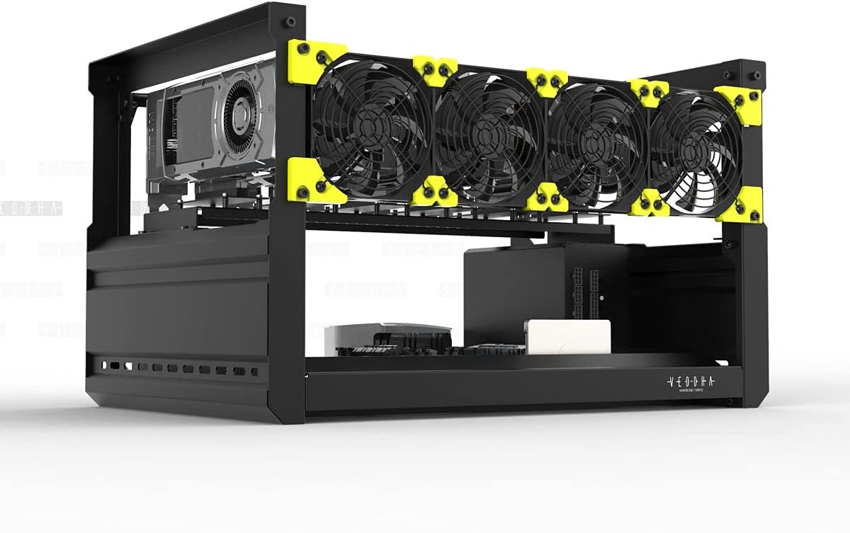 HLL Professional 6/8 GPU Miner Mining Case Aluminum Frame Mining Rig for ETH ZEC/Bitcoin Crypto Coin Currency Mining Veddha (T2-6GPU)