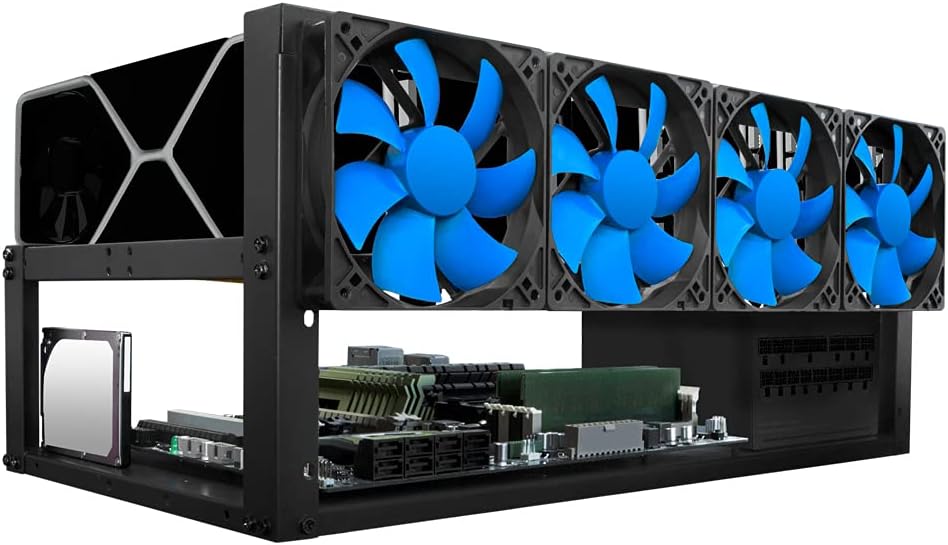 Kingwin Miner Rig Case W/ 6 GPU Mining Frame - Expert Crypto Mining Rack W/Placement for Motherboard for Mining - Air Convection to Improve GPU Cryptocurrency Test Bench PC Case
