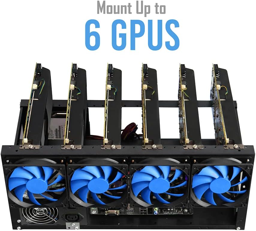 Kingwin Miner Rig Case W/ 6 GPU Mining Frame - Expert Crypto Mining Rack W/Placement for Motherboard for Mining - Air Convection to Improve GPU Cryptocurrency Test Bench PC Case