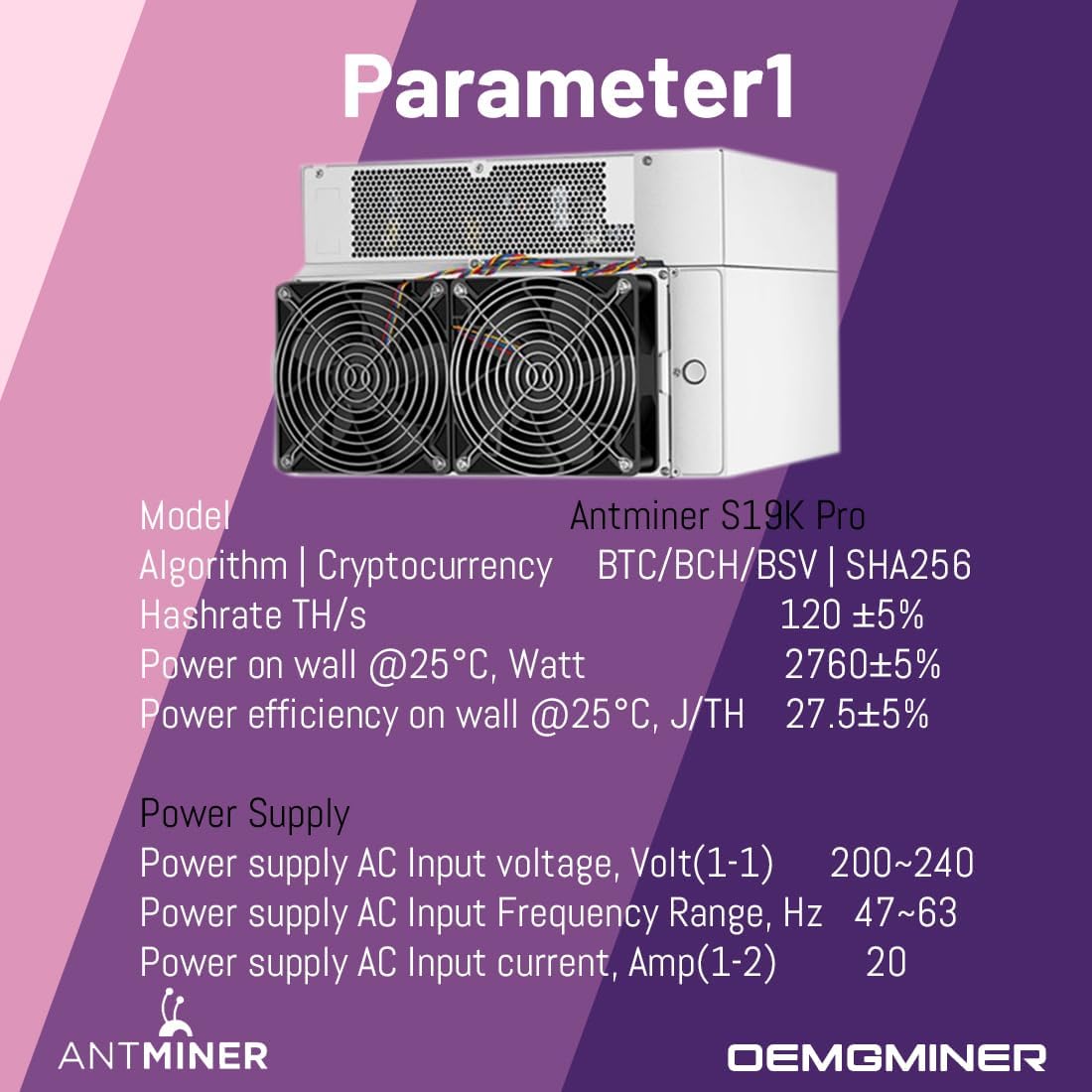New Antminer S19k pro XTh Asic Miner XW Bitmain Crypto BTC Bitcoin Miner Mining Include PSU in Stock by OEMGMINER (S19k Pro 120T 2760W)